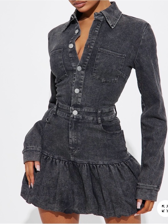 Fashion Nova Dresses & Skirts - Fashion Nova Washed Black Denim Ruffle Hem Shirt Dress • Long Sleeve Mini